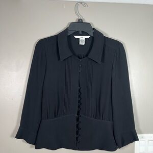 Diane Von Furstenberg Black Button-Front Pleated Blouse